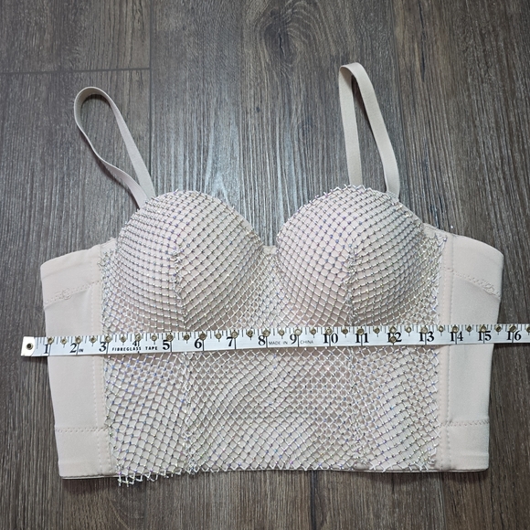 Mulla Nude Rhinestone Mesh Corset Bustier Top Sz Small (36B) - Picture 12 of 13